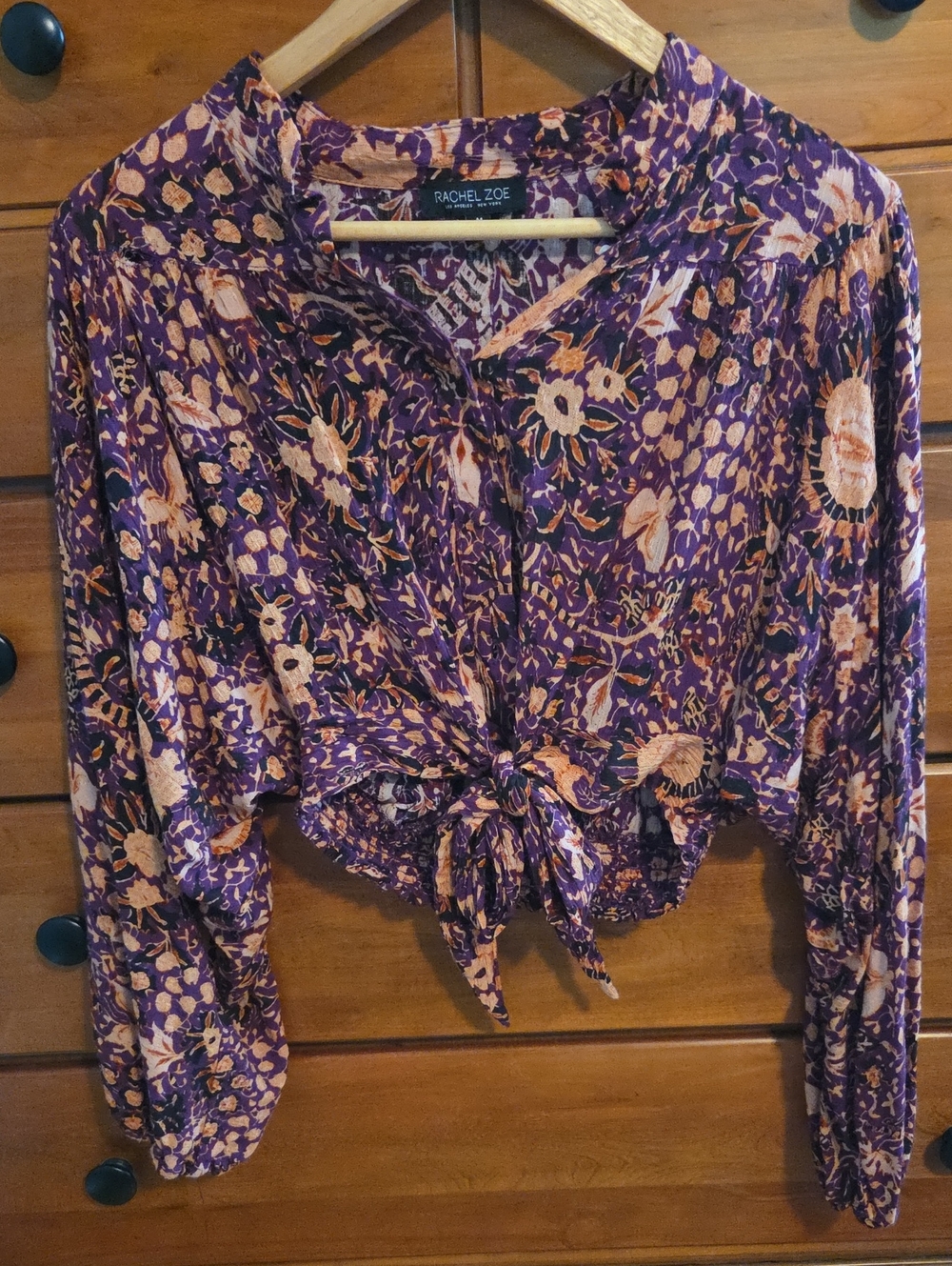 Rachel Zoe Purple and Peach Floral Tie-Front Button Down Top